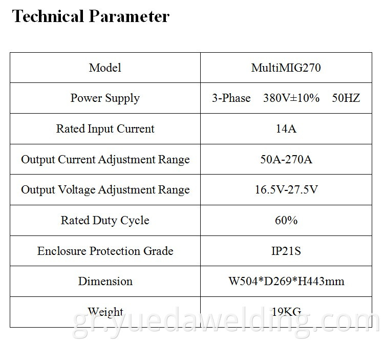 Yueda MiG270 DC Inverter Welder πολλαπλών λειτουργιών Mig Welder